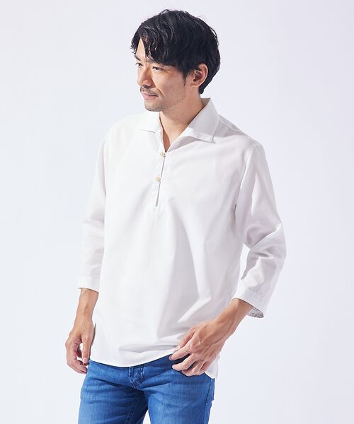 ABAHOUSE/アバハウス 【リネンタッチ】カプリ7分袖シャツ【予約】 ホワイト 48 ABAHOUSE/アバハウス 【リネンタッチ】カプリ7分袖シャツ【予約】 ホワイト 48