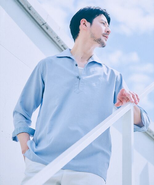 ABAHOUSE/アバハウス 【リネンタッチ】カプリ7分袖シャツ【予約】 サックスブルー 46 ABAHOUSE/アバハウス 【リネンタッチ】カプリ7分袖シャツ【予約】 サックスブルー 46