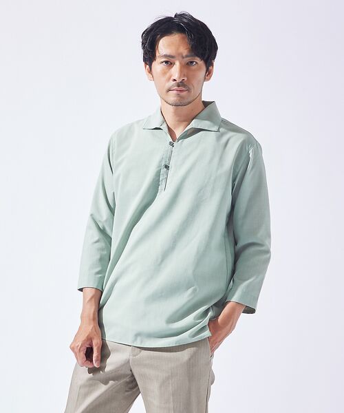 ABAHOUSE/アバハウス 【リネンタッチ】カプリ7分袖シャツ【予約】 セージグリーン 46 ABAHOUSE/アバハウス 【リネンタッチ】カプリ7分袖シャツ【予約】 セージグリーン 46