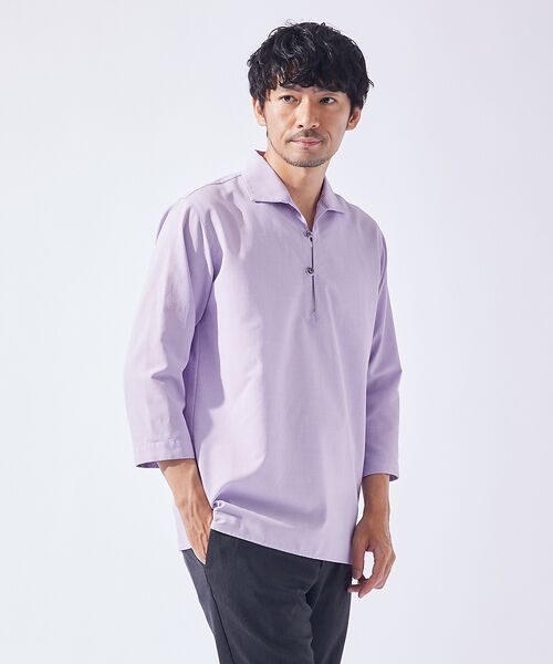 ABAHOUSE/アバハウス 【リネンタッチ】カプリ7分袖シャツ【予約】 パープル 50 ABAHOUSE/アバハウス 【リネンタッチ】カプリ7分袖シャツ【予約】 パープル 50