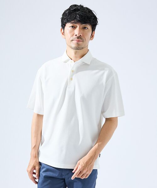 ABAHOUSE / アバハウス ポロシャツ | 【快適機能素材】ハイツイスト カノコ 半袖ポロシャツ(ホワイト)