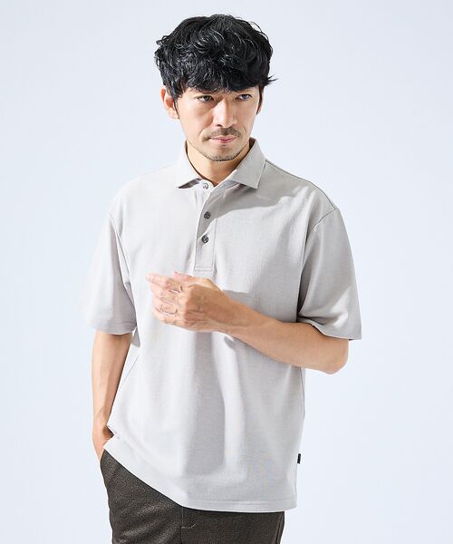 ABAHOUSE / アバハウス ポロシャツ | 【快適機能素材】ハイツイスト カノコ 半袖ポロシャツ(ライトグレー)