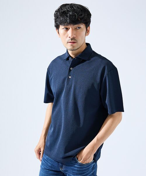 ABAHOUSE / アバハウス ポロシャツ | 【快適機能素材】ハイツイスト カノコ 半袖ポロシャツ(ネイビー)