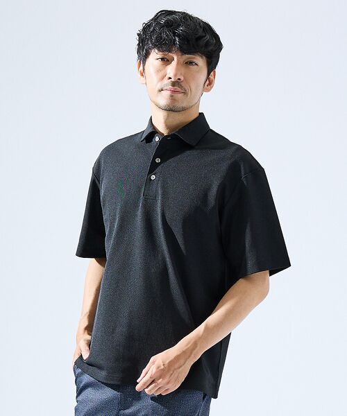 ABAHOUSE / アバハウス ポロシャツ | 【快適機能素材】ハイツイスト カノコ 半袖ポロシャツ(ブラック)