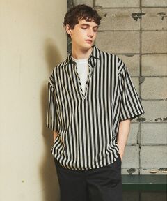 ABAHOUSE / アバハウス シャツ・ブラウス | サッカーストライプ スキッパーシャツ / オーバーサイズ / 半袖シャツ