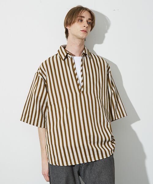 ABAHOUSE / アバハウス シャツ・ブラウス | サッカーストライプ スキッパーシャツ / オーバーサイズ / 半袖シャツ | 詳細2