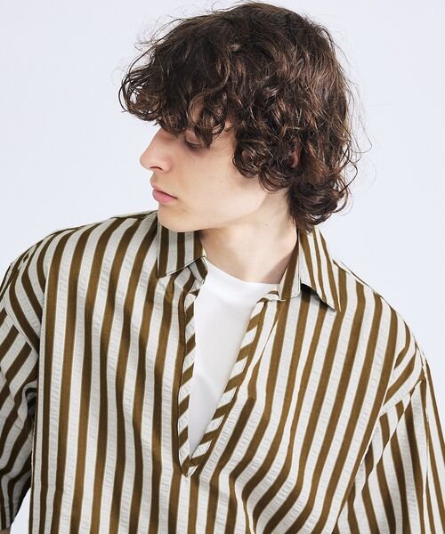 ABAHOUSE / アバハウス シャツ・ブラウス | サッカーストライプ スキッパーシャツ / オーバーサイズ / 半袖シャツ | 詳細4