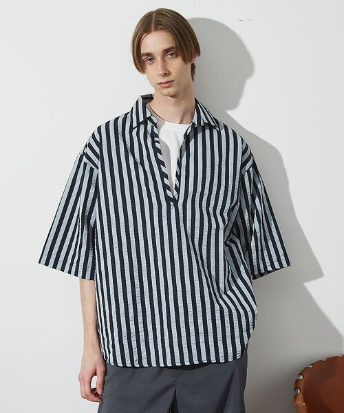 ABAHOUSE / アバハウス シャツ・ブラウス | サッカーストライプ スキッパーシャツ / オーバーサイズ / 半袖シャツ | 詳細5