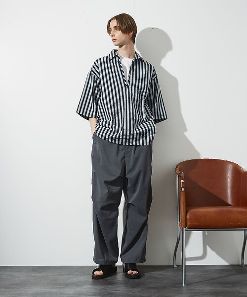 ABAHOUSE / アバハウス シャツ・ブラウス | サッカーストライプ スキッパーシャツ / オーバーサイズ / 半袖シャツ | 詳細6