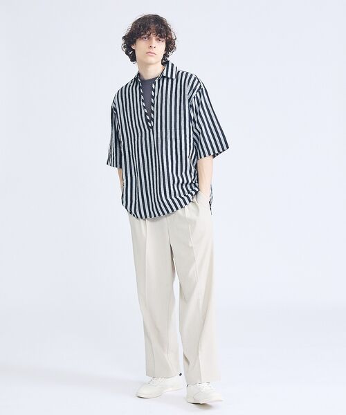 ABAHOUSE / アバハウス シャツ・ブラウス | サッカーストライプ スキッパーシャツ / オーバーサイズ / 半袖シャツ | 詳細13