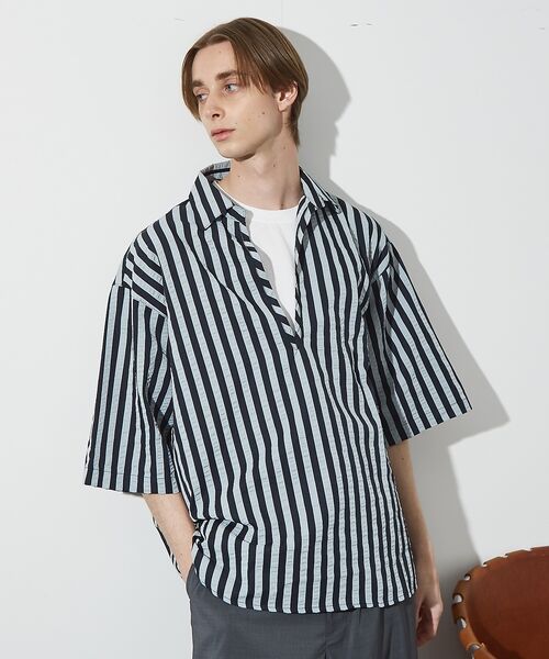 ABAHOUSE / アバハウス シャツ・ブラウス | サッカーストライプ スキッパーシャツ / オーバーサイズ / 半袖シャツ | 詳細14