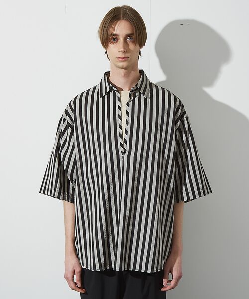 ABAHOUSE / アバハウス シャツ・ブラウス | サッカーストライプ スキッパーシャツ / オーバーサイズ / 半袖シャツ | 詳細8