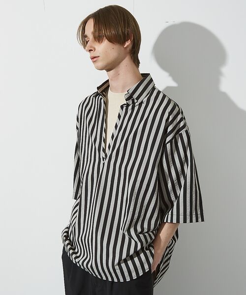 ABAHOUSE / アバハウス シャツ・ブラウス | サッカーストライプ スキッパーシャツ / オーバーサイズ / 半袖シャツ | 詳細15