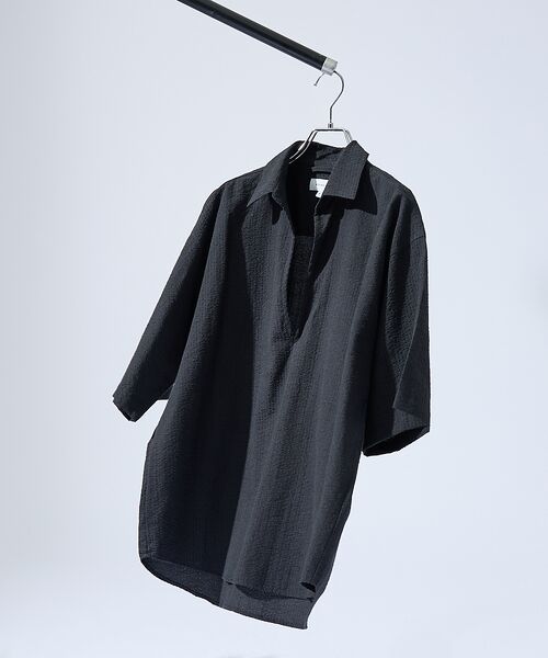 ABAHOUSE/アバハウス サッカーストライプ スキッパーシャツ / オーバーサイズ / 半袖シャツ ブラック系その他1 44 ABAHOUSE/アバハウス サッカーストライプ スキッパーシャツ / オーバーサイズ / 半袖シャツ ブラック系その他1 44