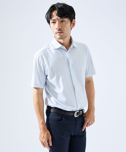 ABAHOUSE/アバハウス 【形状安定性 / 伸縮性】トリコットストライプ 半袖シャツ ライトグレー 46 ABAHOUSE/アバハウス 【形状安定性 / 伸縮性】トリコットストライプ 半袖シャツ ライトグレー 46