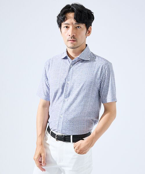 ABAHOUSE/アバハウス 【形状安定性 / 伸縮性】トリコットストライプ 半袖シャツ その他 48 ABAHOUSE/アバハウス 【形状安定性 / 伸縮性】トリコットストライプ 半袖シャツ その他 48