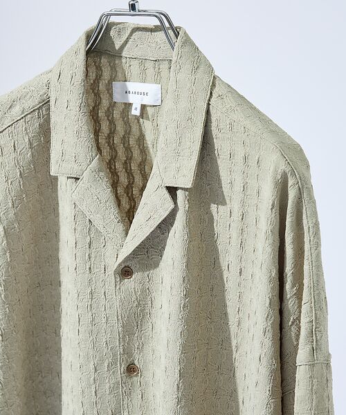 ABAHOUSE / アバハウス シャツ・ブラウス | 【セットアップ対応】シャーリングケーブル オープンカラーシャツ/オーバーサイズ(モスグリーン)