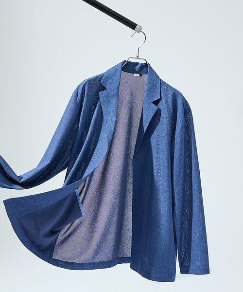 ABAHOUSE / アバハウス カーディガン・ボレロ | 【シアー素材】SHARIR JERSEY ラペル カーディガン / 吸水速乾 軽(ブルー)