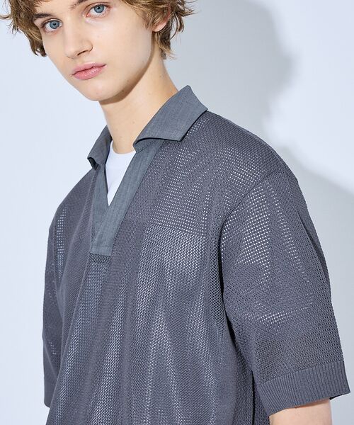 ABAHOUSE / アバハウス ポロシャツ | スキッパー メッシュニット ポロシャツ | 詳細4