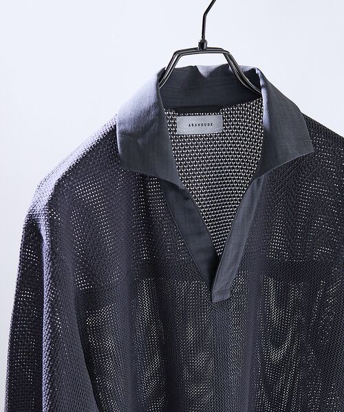 ABAHOUSE / アバハウス ポロシャツ | スキッパー メッシュニット ポロシャツ(グレー)
