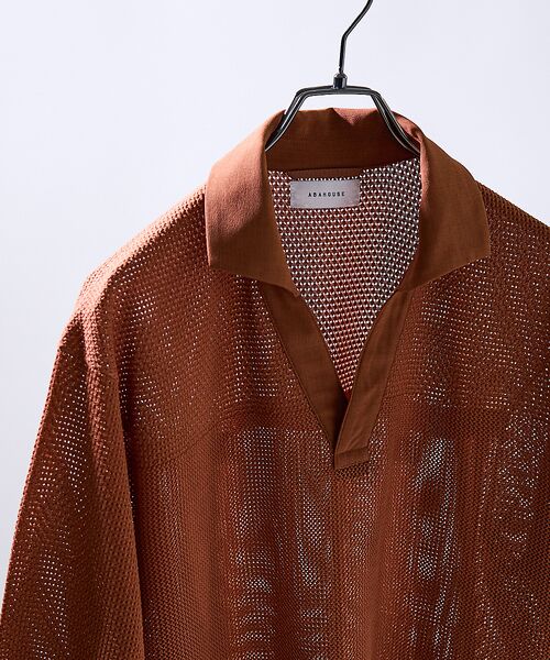 ABAHOUSE / アバハウス ポロシャツ | スキッパー メッシュニット ポロシャツ(オレンジ)