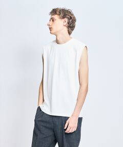 【ストレッチテレコ】ノースリーブ クルーネック Tシャツ / タンクトップ