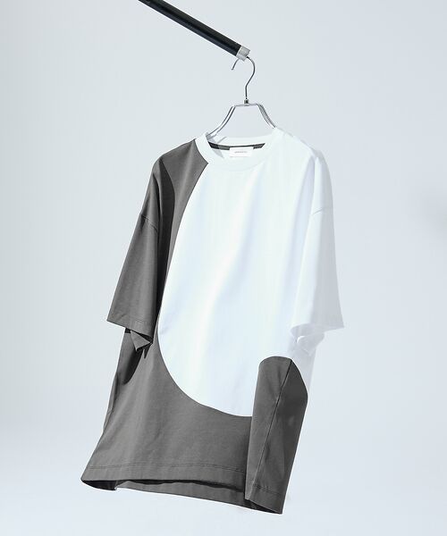 ABAHOUSE/アバハウス ウズマキ バイカラー 半袖Tシャツ / オーバーサイズ グレー 46 ABAHOUSE/アバハウス ウズマキ バイカラー 半袖Tシャツ / オーバーサイズ グレー 46