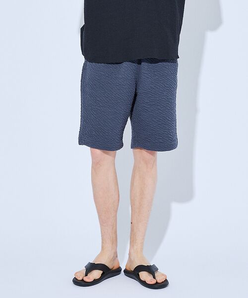 ABAHOUSE / アバハウス ショート・ハーフ・半端丈パンツ | 【セットアップ対応】ウェーブリンクル フクレジャガード ショートパンツ/ オーバ(グレー)