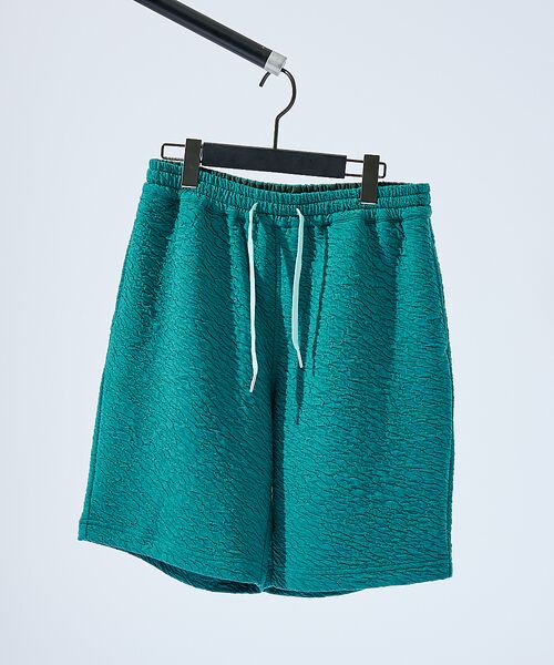 ABAHOUSE / アバハウス ショート・ハーフ・半端丈パンツ | 【セットアップ対応】ウェーブリンクル フクレジャガード ショートパンツ/ オーバ(グリーン)