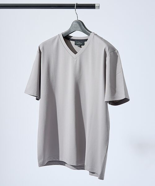 ABAHOUSE / アバハウス Tシャツ | 【定番】ドレスポンチ Vネック 半袖Tシャツ / ストレッチ 冷涼感(グレー)