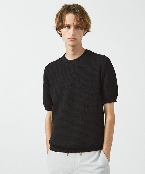 ABAHOUSE / アバハウス Tシャツ | フルニードル メッシュニットTシャツ(ブラック)