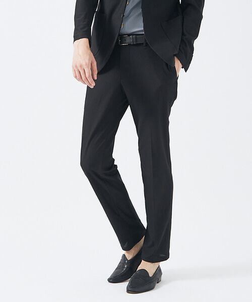 ABAHOUSE / アバハウス スラックス・ドレスパンツ | 【セットアップ対応】トリコットメッシュ イージースラックス/ ストレッチ 軽量(ブラック)