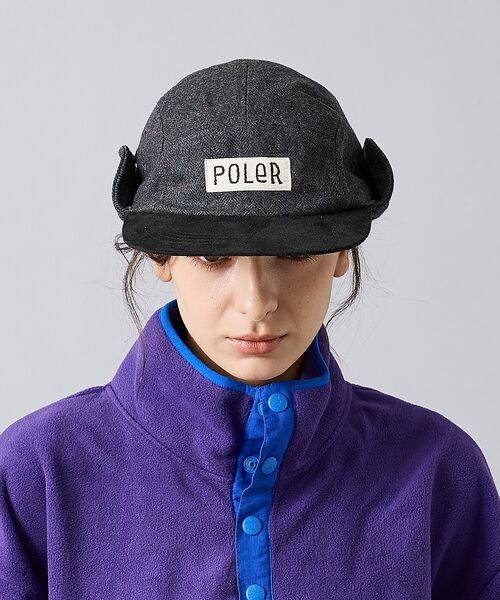 ABAHOUSE / アバハウス ハット | 【POLER / ポーラー】TWEED FLAP CAP / ツイード フラップ（ブラック）