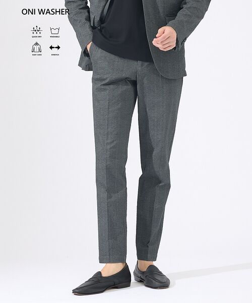 ABAHOUSE / アバハウス スラックス・ドレスパンツ | 【セットアップ対応 / 軽量 / ハイパーストレッチ】ワッシャー プリント スラ(チャコールグレー)