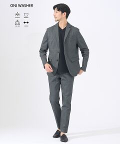 ABAHOUSE / アバハウス テーラードジャケット | 【上下2点セット / 軽量 / ハイパーストレッチ】ワッシャー プリント ジャケ