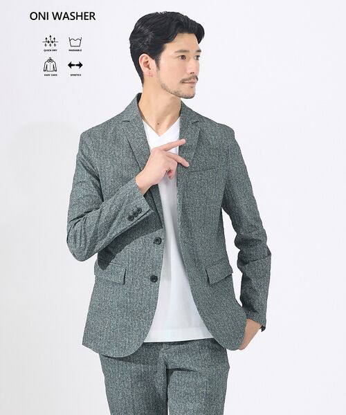 ABAHOUSE / アバハウス テーラードジャケット | 【セットアップ対応 / 軽量 / ハイパーストレッチ】ワッシャー プリント ジャ(ブラック系その他1)