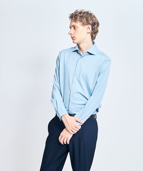 ABAHOUSE/アバハウス 【接触冷感】アイスピケ ストレッチ 長袖シャツ / FLEX SHIRTS サックスブルー 48 ABAHOUSE/アバハウス 【接触冷感】アイスピケ ストレッチ 長袖シャツ / FLEX SHIRTS サックスブルー 48