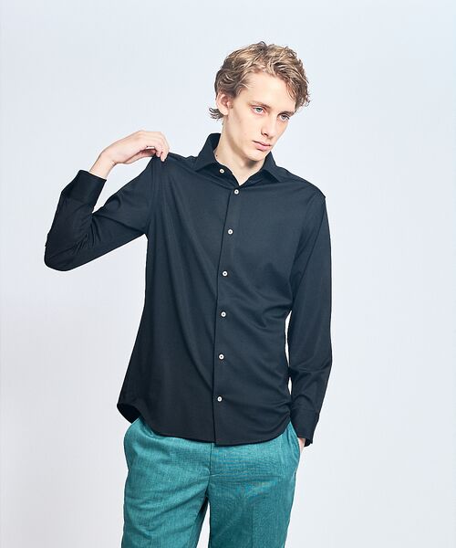 ABAHOUSE/アバハウス 【接触冷感】アイスピケ ストレッチ 長袖シャツ / FLEX SHIRTS ブラック 48 ABAHOUSE/アバハウス 【接触冷感】アイスピケ ストレッチ 長袖シャツ / FLEX SHIRTS ブラック 48