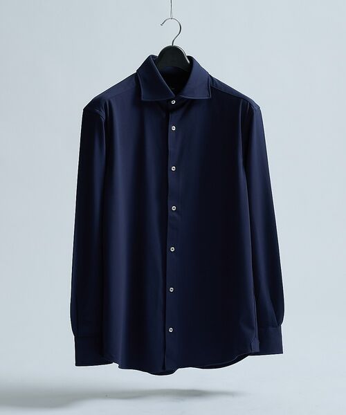 ABAHOUSE / アバハウス シャツ・ブラウス | 【接触冷感】アイスピケ ストレッチ 長袖シャツ / FLEX SHIRTS（ダークネイビー）