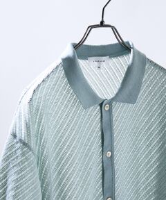 ABAHOUSE / アバハウス カーディガン・ボレロ | 【透かし編み】バイアス メッシュニットポロ  / ニットシャツ