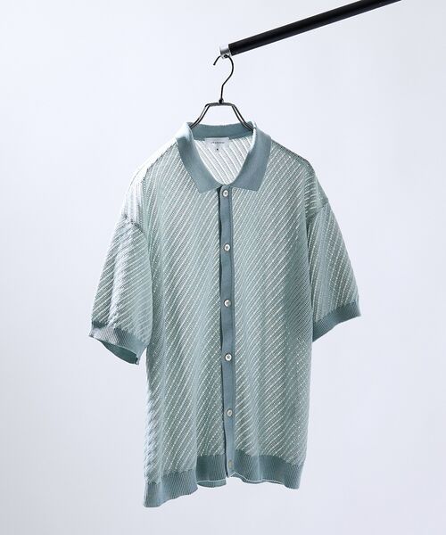 ABAHOUSE / アバハウス カーディガン・ボレロ | 【透かし編み】バイアス メッシュニットポロ  / ニットシャツ【予約】 | 詳細7