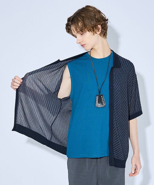 ABAHOUSE / アバハウス カーディガン・ボレロ | 【透かし編み】バイアス メッシュニットポロ  / ニットシャツ | 詳細20