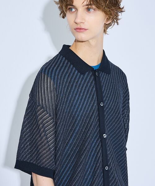 ABAHOUSE / アバハウス カーディガン・ボレロ | 【透かし編み】バイアス メッシュニットポロ  / ニットシャツ | 詳細23