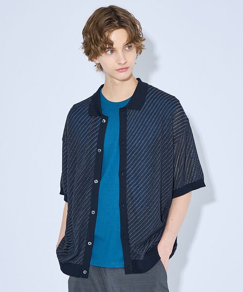 ABAHOUSE / アバハウス カーディガン・ボレロ | 【透かし編み】バイアス メッシュニットポロ  / ニットシャツ | 詳細17