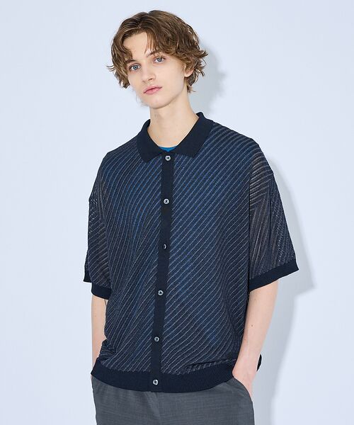 ABAHOUSE / アバハウス カーディガン・ボレロ | 【透かし編み】バイアス メッシュニットポロ  / ニットシャツ | 詳細18