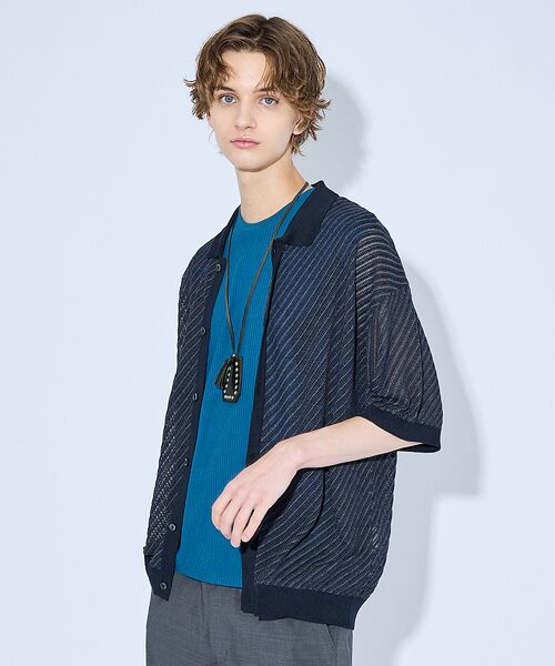 ABAHOUSE / アバハウス カーディガン・ボレロ | 【透かし編み】バイアス メッシュニットポロ  / ニットシャツ | 詳細19