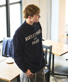 ABAHOUSE / アバハウス ニット・セーター | ジャガードロゴニット プルオーバー / オーバーサイズ / LE TRIO AB