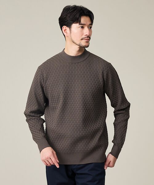 ABAHOUSE / アバハウス ニット・セーター | 【ハイストレッチ】ブロックチェック ジャガード モックネックニット(モカ)