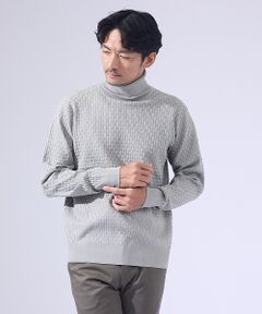 ABAHOUSE / アバハウス ニット・セーター | 【ハイストレッチ】ブロックチェック ジャガード タートルネック ニット