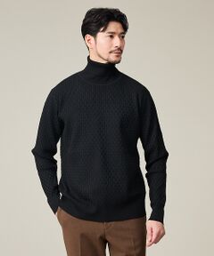 ABAHOUSE / アバハウス ニット・セーター | 【ハイストレッチ】ブロックチェック ジャガード タートルネック ニット